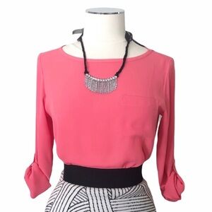 LOFT Blouse Chest Pocket 3/4 Sleeve Pink Coral Sz Petite S
